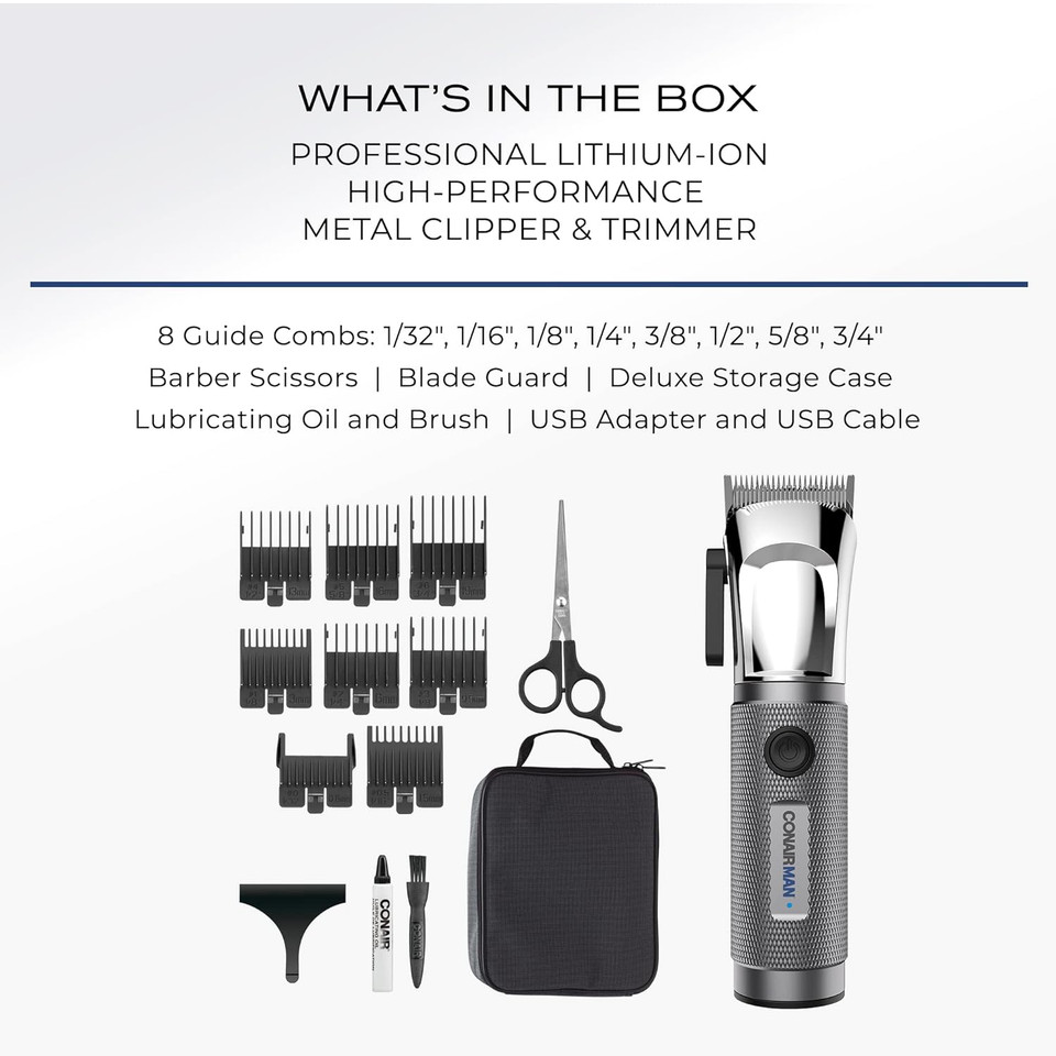 Conairman Close-Cut, Cordless Precision Hair Clipper And Trimmer Set, 8 Combs, Barber Hair Cutting Scissors, Blade Guard, Storage Case, Oil And Brush, Lithium-Ion Battery, Clippers For Hair Cutting Conairman Close-Cut, Cordless Precision Hair Clipper And Trimmer Set, 8 Combs, Barber Hair Cutting Scissors, Blade Guard, Storage Case, Oil And Brush, Lithium-Ion Battery, Clippers For Hair Cutting