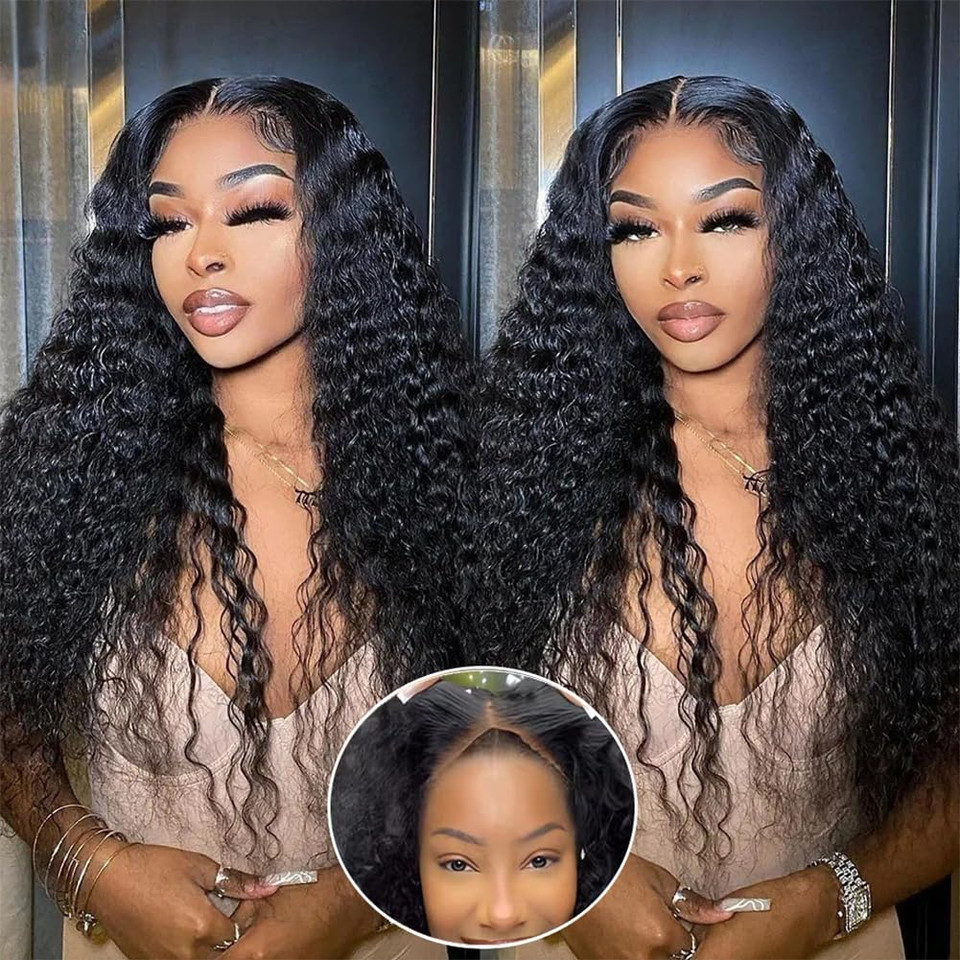 Jenniferita 26 Inch Wear And Go Glueless Wigs Human Hair Pre Plucked Pre Cut Lace 180% Density No Glue Deep Wave Lace Front Wigs Human Hair For Women Transparent Lace Closure Wigs Natural Color4X4 Natural Black Deep Wave Wig26 Inch