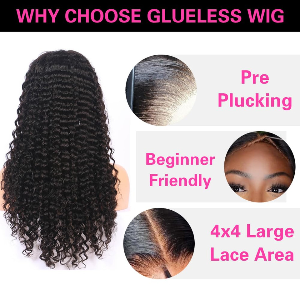 Jenniferita 26 Inch Wear And Go Glueless Wigs Human Hair Pre Plucked Pre Cut Lace 180% Density No Glue Deep Wave Lace Front Wigs Human Hair For Women Transparent Lace Closure Wigs Natural Color4X4 Natural Black Deep Wave Wig26 Inch