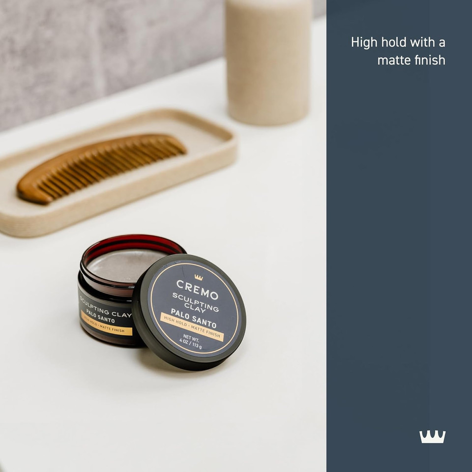 Cremo Premium Barber Grade Hair Styling Palo Santo (Reserve Collection) Sculpting Clay, High Hold, Matte Finsh, 4 Oz
