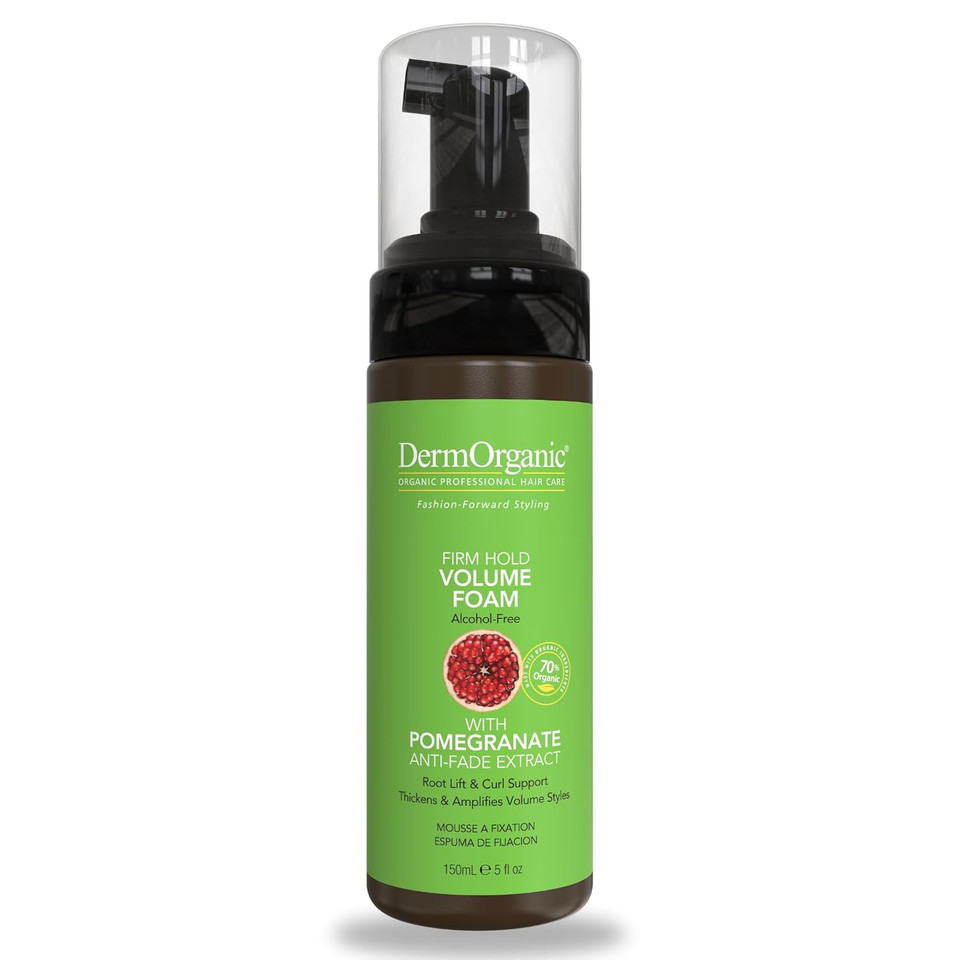 Dermorganic Firm Hold Volume Foam With Pomegranate Anti Fade Extract To Lift And Support Curls And Fine Hair-5 Fl Oz