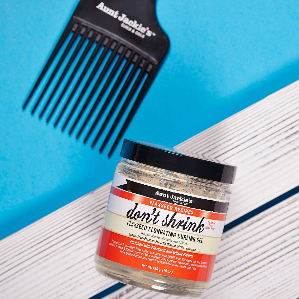 Aunt Jackie'S Flaxseed Recipes Don'T Shrink Elongating Hair Curling Gel For Natural Curls, Coils And Waves, Helps Prevent Dryness And Flaking, 15 Oz15 Ounce (Pack Of 1)
