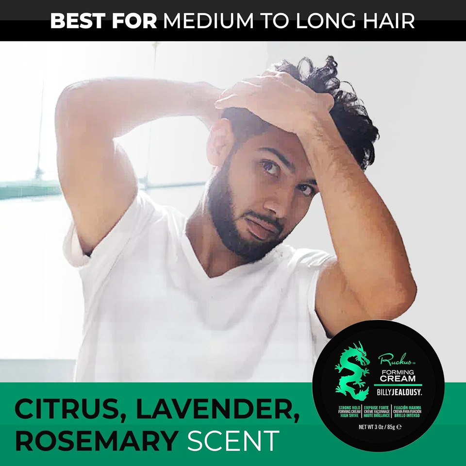 Billy Jealousy Ruckus Hair Forming Cream For Men With Strong Hold And High Shine, Reworkable, Natural Looking, Water Soluble Styling Product