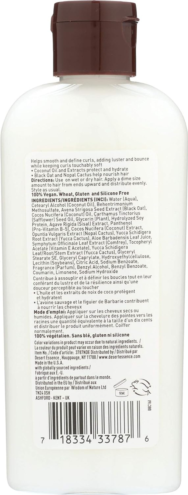 Desert Essence Soft Curls Hair Cream- Coconut - 6.4 Fl Ounce - Luster & Bounce - 100% Vegan - Gluten, Wheat & Silicone Free - Salon Style Shine - Repair Cream - Hair Hydration & Nourishment