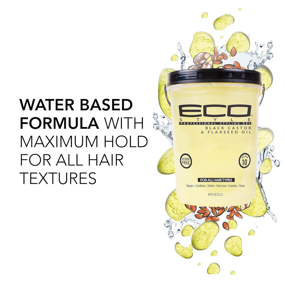 Eco Style Black Castor And Flaxseed Oil Styling Gel - Helps Nourish And Repair Damaged Hair - Promotes Healthy Scalp - Provides Superior And Weightless Hold - Delivers Long Lasting Shine - 80 Oz5 Pound (Pack Of 1)