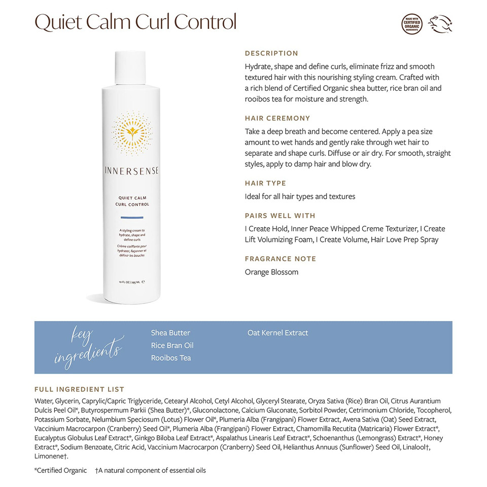 Innersense Organic Beauty - Natural Quiet Calm Curl Control | Non-Toxic, Cruelty-Free, Clean Haircare (10Oz)10 Ounce (Pack Of 1)