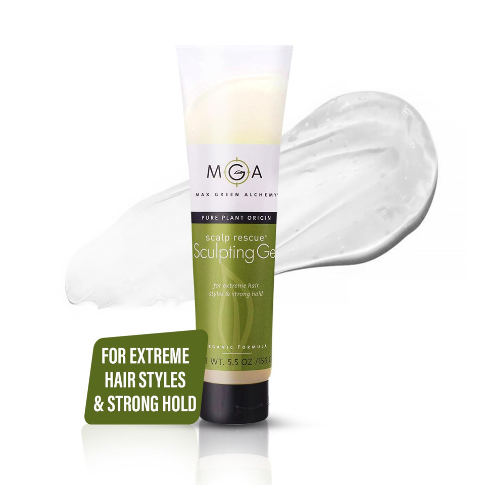 Max Green Alchemy Mga Vegan Sculpting Hair Gel Tube - Organic Formula For Extreme Hair Style For Men & Women | Curly Hair Products Provide Strong Hold & Lasting Control | Color Safe | 5.5 Ounces