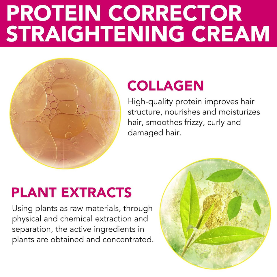 Protein Hair Straightening Cream, Silk & Gloss Hair Smoothing Cream, Nourishing Fast Smoothing Collagen Hair Cream, For All Hair Types, 60Ml