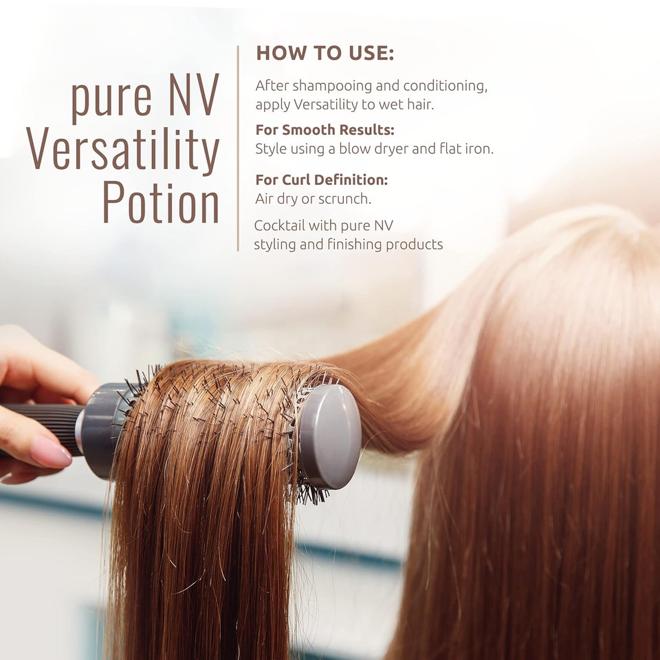 Pure Nv Versatility 1 Day Frizz Free Treatment Smoothing & Curling Lotion, Made From Natural Vitamins & Minerals, Keratin, Collagen & Argan Oil Infused To Repair, Restore & Strengthen 8.5 Oz