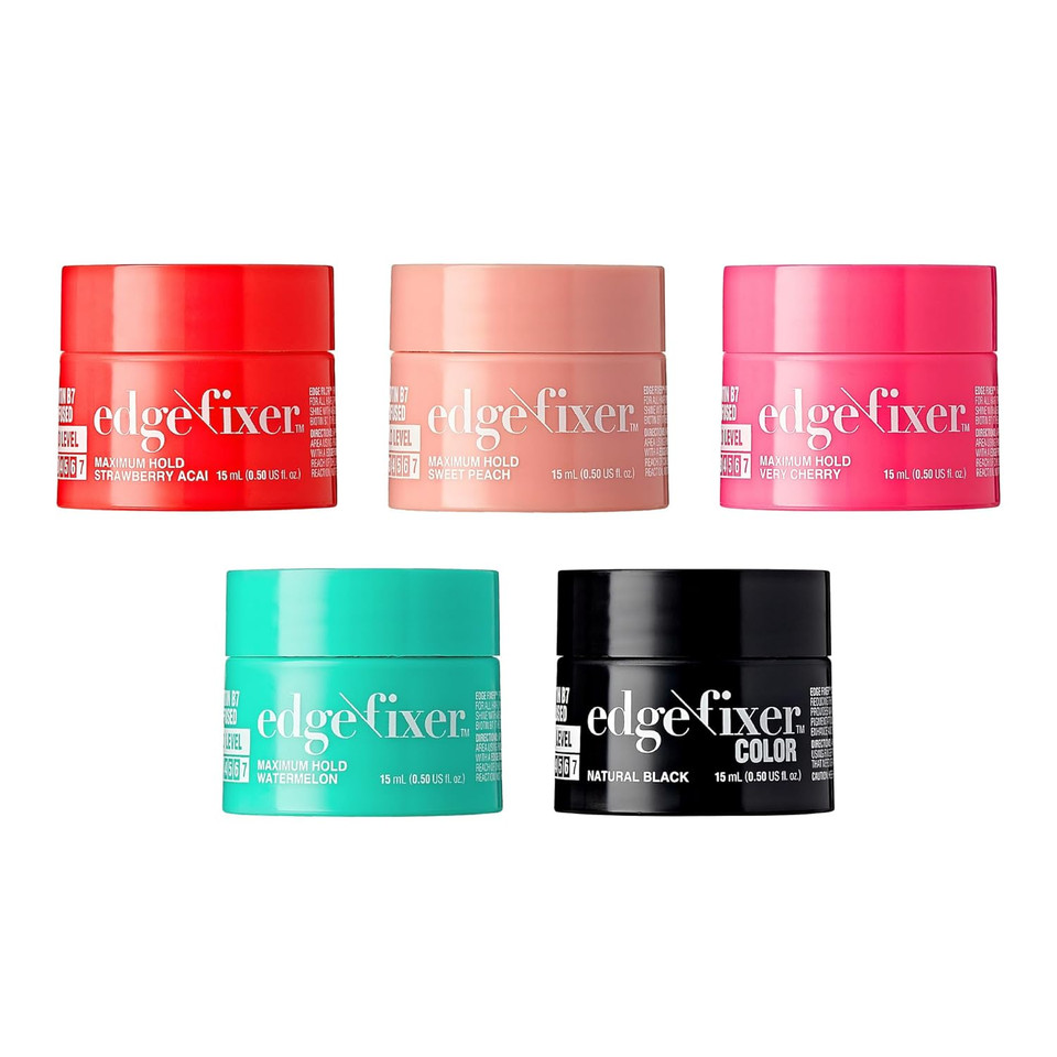 Red By Kiss 5 Pcs Edge Fixer 24 Hour Maximum Hold Edge Wax No Flaking Biotin B7 Infused Hair Gel 0.50 Fl.Oz,Mini Size