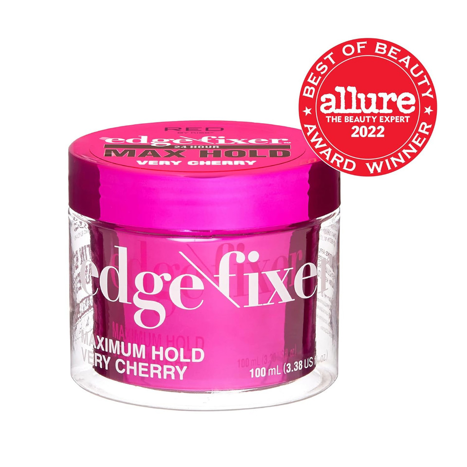Red By Kiss Edge Fixer Hair Shine Gel, 24 Hour Max Hold, Non-Flaking, Biotin B7 Infused, Natural Styling, Professional Edge Control Wax, Perfect For Braiding (Very Cherry)
