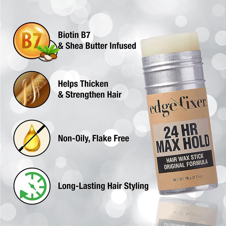 Red By Kiss Hair Wax Stick 24Hr Max Hold Edge Fixer Edge Control Pomade Non-Sticky, Non-Oily Flake Free Hair Styling Wax 2.7 Oz. (Peach)