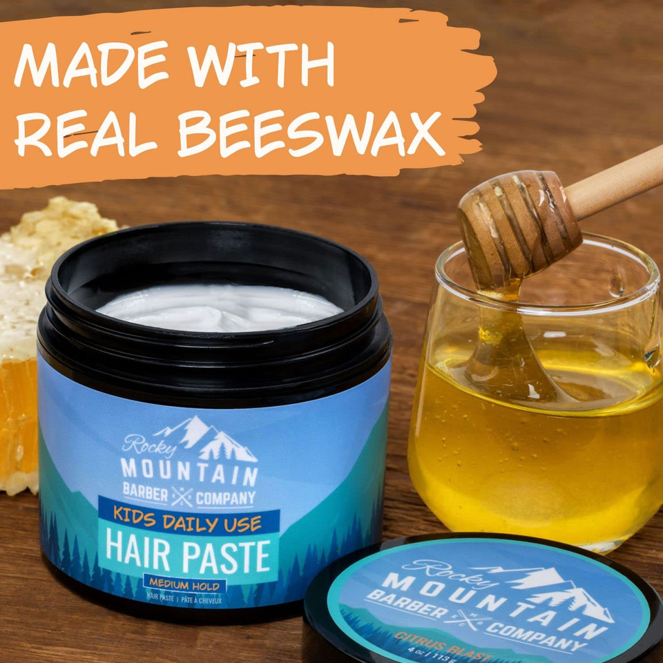 Rocky Mountain Barber Company Kids Hair Styling Paste For Boys - Large 4 Oz Tub - Medium Hold Gel For All Hairstyles - Citrus Scent