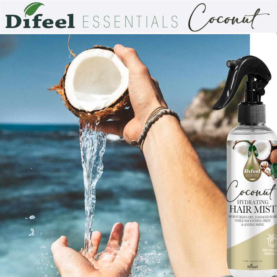 Difeel Essentials Hydrating Coconut Hair Mist 6 Oz. - Coconut Oil Hair Mist
