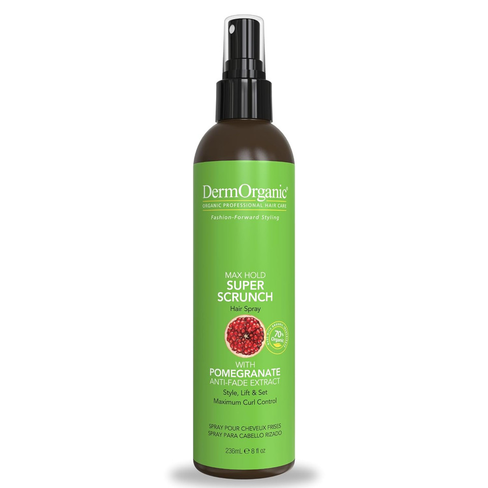 Dermorganic Max Hold Super Crunch Hair Spray With Pomegranate Anti Fade And Curl Control Ingredients-8 Fl Oz
