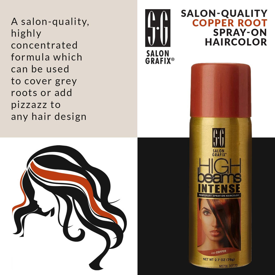 High Beams Intense Spray-On Hair Color -Copper - 2.7 Oz - Add Temporary Color Highlight To Your Hair Instantly - Great For Streaking, Tipping Or Frosting - Washes Out Easilycopper2.7 Ounce (Pack Of 1)