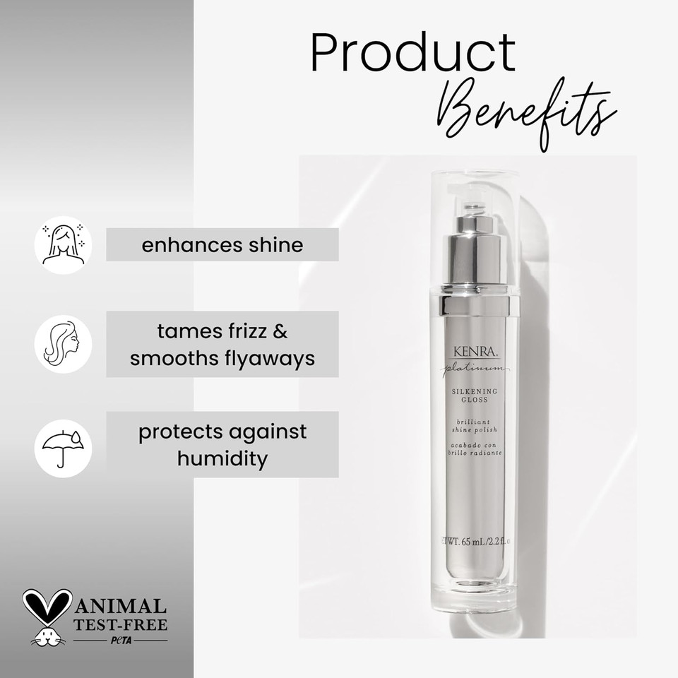 Kenra Platinum Silkening Gloss | Brilliant Shine Polish | Tames Frizz & Smooths Flyaways | Lightweight Formula | Protects Against Humidity | Smooths Dry Ends | Medium To Coarse Hair