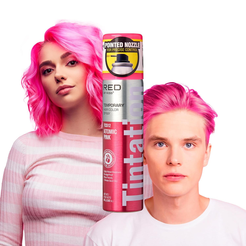Kiss Temporary Hair Color Spray Hair Dye Spray Hair Styling Spray One Day Instant Fast-Drying Washable Halloween Party Diy Cosplay Hair Accessories (Atomic Pink)Atomic Pink