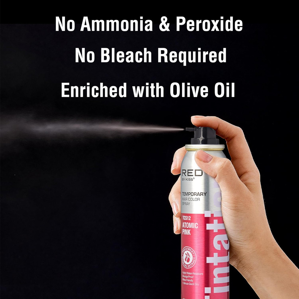 Kiss Temporary Hair Color Spray Hair Dye Spray Hair Styling Spray One Day Instant Fast-Drying Washable Halloween Party Diy Cosplay Hair Accessories (Atomic Pink)Atomic Pink
