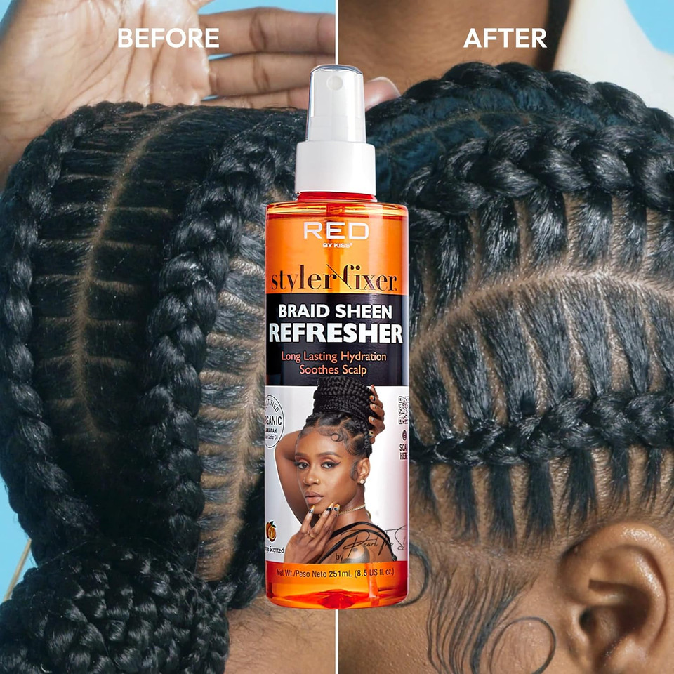 Red By Kiss Braid Sheen Refresher Spray, Long Lasting Hydration, Refresh Curls & Braid,Highest Shine, Soothes Scalp, Nourishes Dry Crips Hair, Enriched With Certified Organic Jamaican Black Castor Oil Red By Kiss Braid Sheen Refresher Spray, Long Lasting Hydration, Refresh Curls & Braid,Highest Shine, Soothes Scalp, Nourishes Dry Crips Hair, Enriched With Certified Organic Jamaican Black Castor Oil