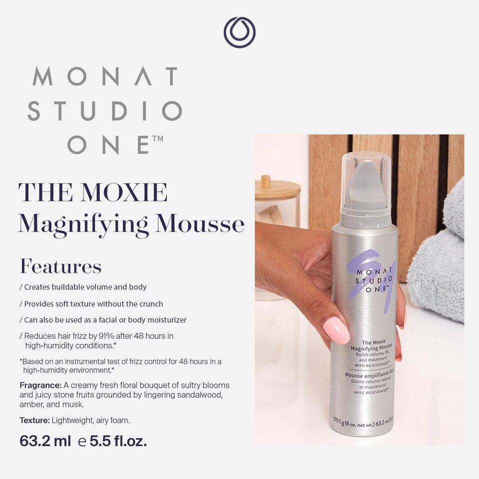 Monat Studio Oneã¢Â The Moxieã¢Â Magnifying Mousse -Lightweight Hair Mousse, Long-Lasting Anti Frizz, Helps Create Voluminous Style W/ Touchable Hold. Soft Texture W/Out The Crunch - Net Wt. 170.1 G / 6
