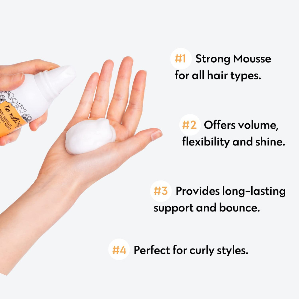 No Nothing Very Sensitive Strong Hair Mousse - Volumizing Mousse - Fragrance Free, Hypoallergenic, Paraben Free, Alcohol Free, Unscented - Gluten Free, Soy Free - 6.8 Oz