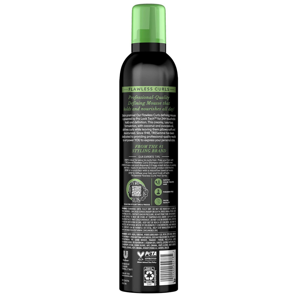 Tresemmã£Â© Flawless Curls Mousse With Coconut And Avocado Oil, Provides Extra Hold In A Lightweight Formula, Paraben Free And Alcohol Free, Leaves Curls Soft & Bouncy, 2 Pk - 15 Oz Each