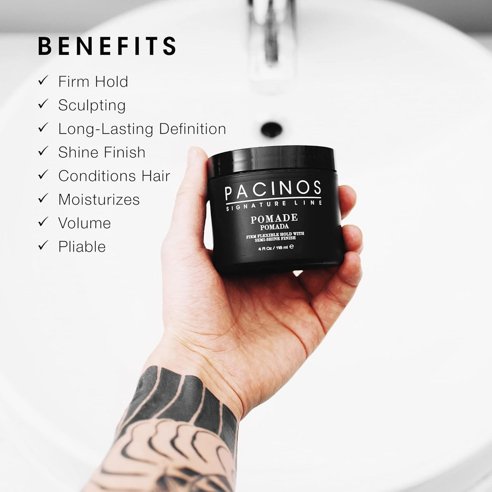 Pacinos Pomade - Flexible Hold, Frizz Control - High Shine Pomade For All Hair Types - 4Oz Pacinos Pomade - Flexible Hold, Frizz Control - High Shine Pomade For All Hair Types - 4Oz