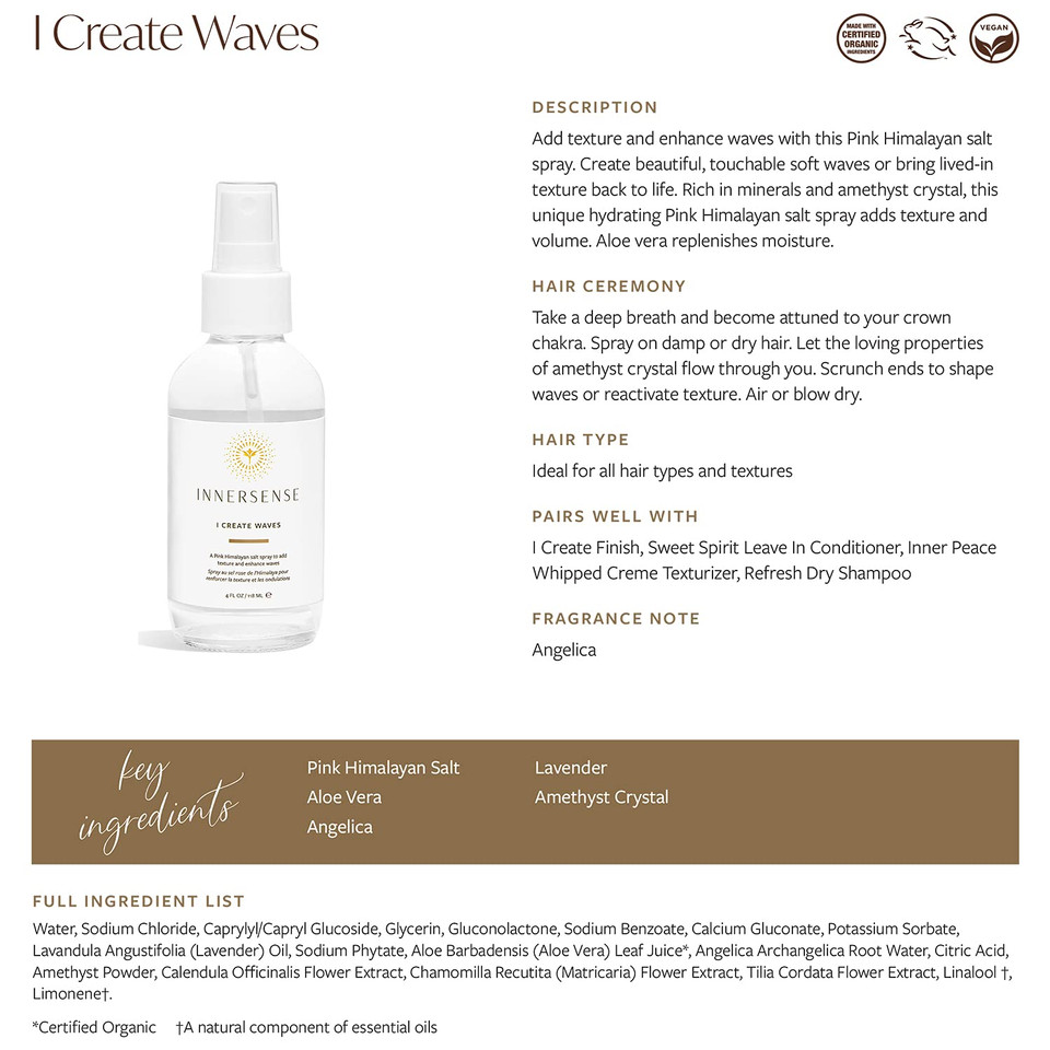 Innersense Organic Beauty - Natural I Create Waves Pink Himalayan Salt Spray | Non-Toxic, Cruelty-Free, Clean Haircare (4Oz)4 Fl Oz (Pack Of 1)