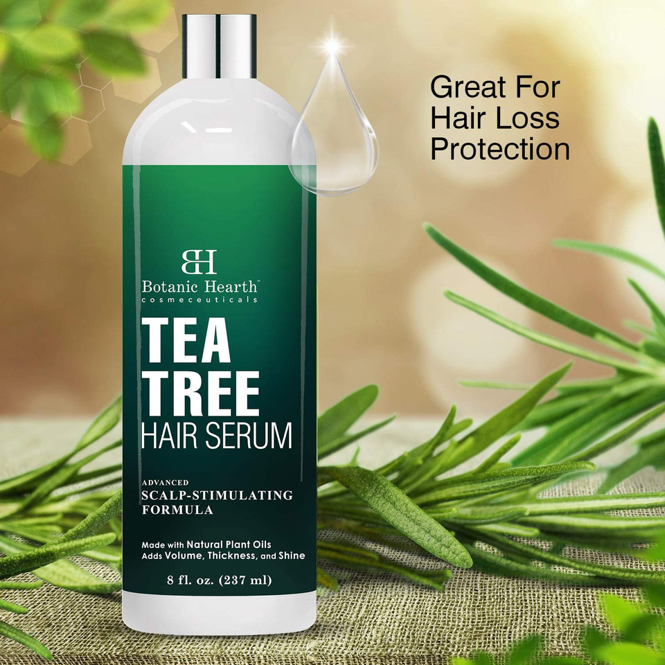 Botanic Hearth Tea Tree Hair Serum, Hair Growth Stimulating, Made With Natural Plant Oils - Adds Volume, Thickness And Shine - Nourishes & Hydrates Dry & Damaged Hair, For Men And Women - 8 Fl Oz