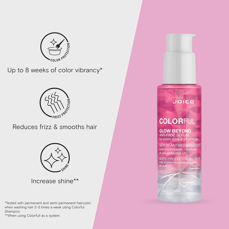 Joico Colorful Glow Beyond Anti-Fade Serum | For Color-Treated Hair | Preserve Hair Color | Prevent Fading | Boost Vibrancy & Softness | With Camellia Oil & Pomegranate Fruit Extract | 2.13 Fl Oz
