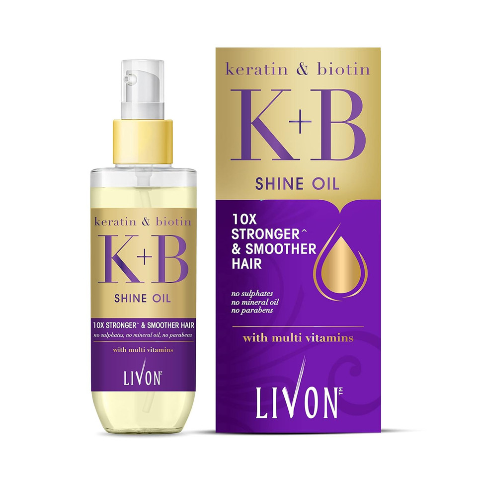 Livon Keratin & Biotin Smoothing Serum Oil For Stronger & Smoother Hair | Enriched With Multi-Vitamins | No Sulphate Parabens And Mineral Oil | No Weigh Down And Perfect Manageability - 100Ml