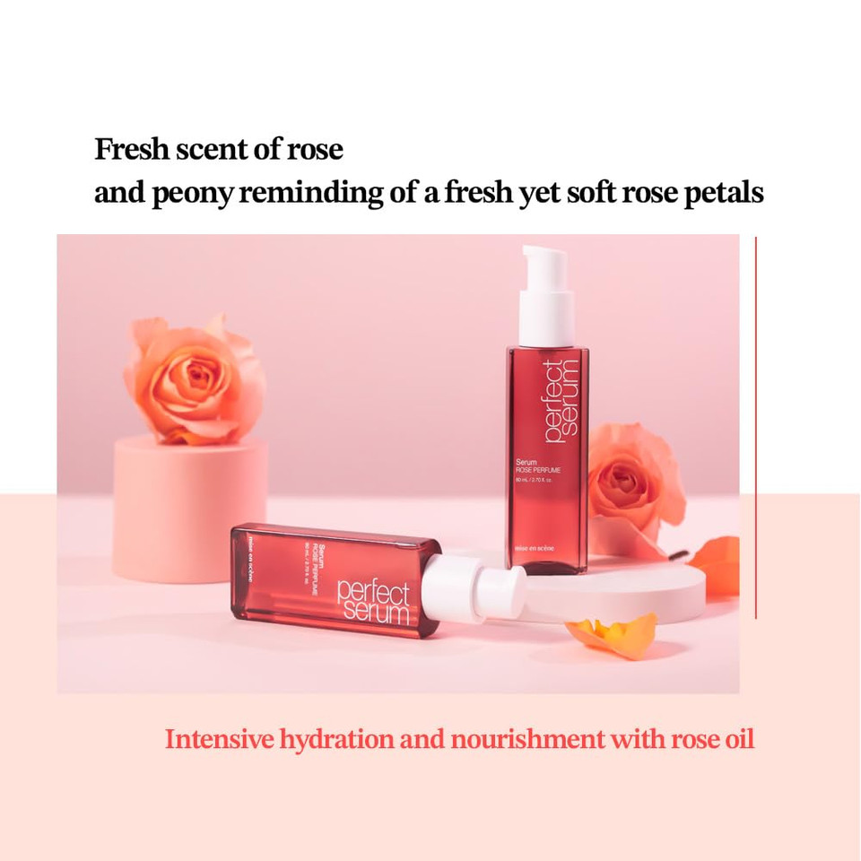 Mise En Scene Perfect Rose Perfume Serum For Hair Damage, Containing 7 Oils To Make Hair Ends Soft Silky And Smooth, Hair Essence For Hair Care Solution With Fresh Rose Scent, 2.70 Fl. Oz