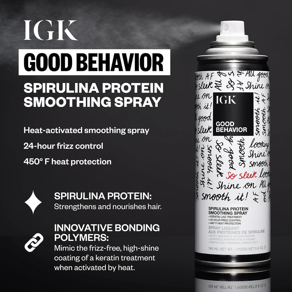 Igk Good Behavior Spirulina Protein Smoothing Spray | Keratin Like Treatment + Frizz Control + Heat Protectant | Vegan + Cruelty Free |