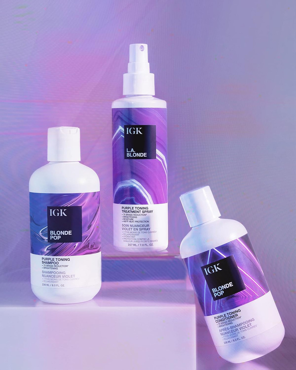 Igk La Blonde Purple Toning Treatment Spray | Brighten + Neutralize Brass + Heat Protectant | Vegan + Cruelty Free | 7 Oz