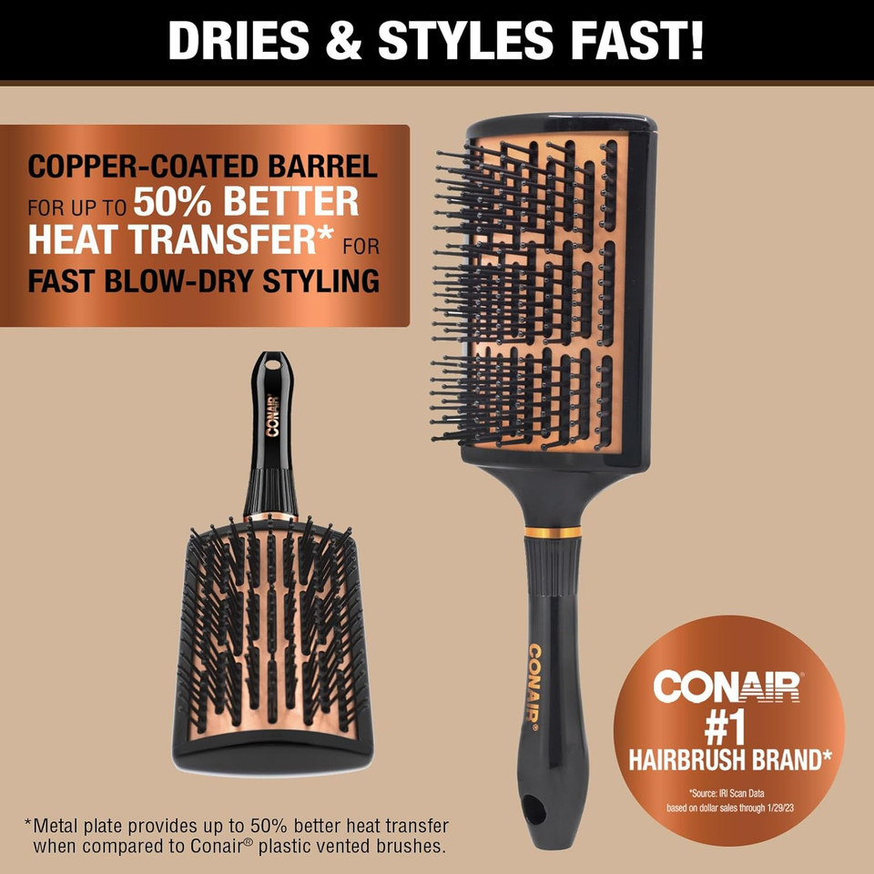 Conair Quick Blow-Dry Copper Collection, Curved Paddle Brush, Hair Brush, 1 Count