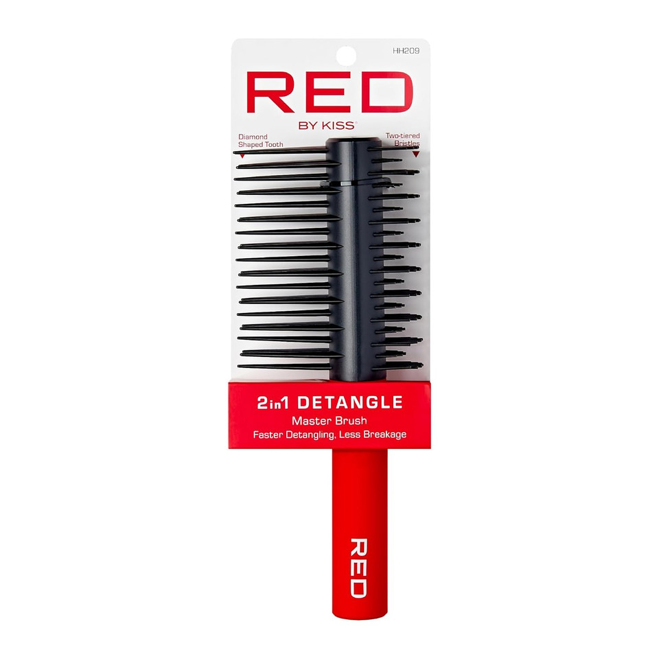 Red By Kiss 2-In-1 Detangling Hair Brush For Women Men Children, Hair Straightening Detangler For Curly, Natural, Straight, Afro, Wet Or Dry Hair, Glides Through Tangles With Ease
