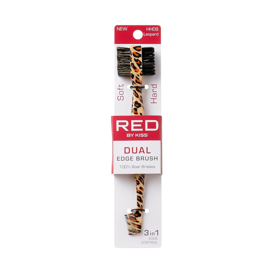Red By Kiss Dual Edge Brush 3 In 1 Edge Brush Comb Soft And Hard Board Bristles (Leopard)