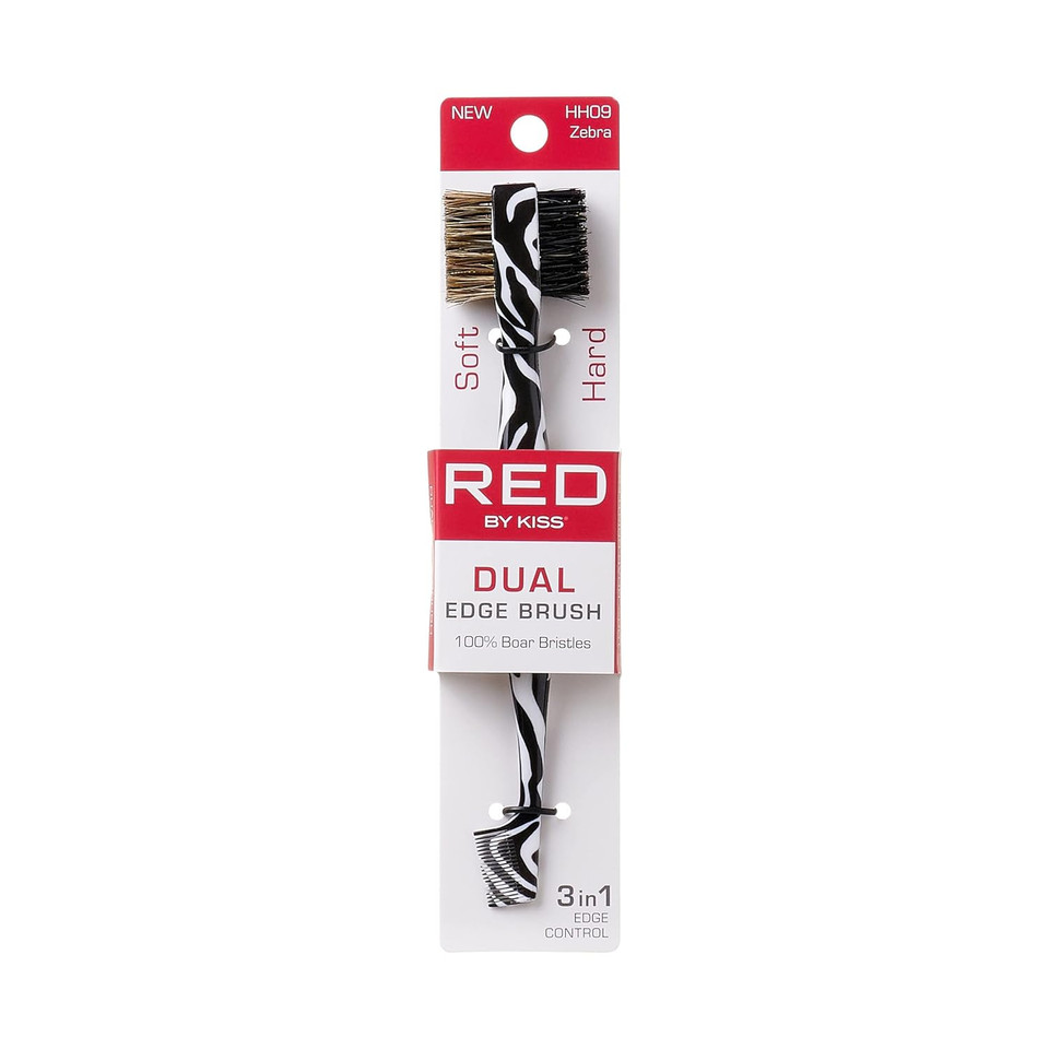 Red By Kiss Dual Edge Brush 3 In 1 Edge Brush Comb Soft And Hard Board Bristles (Zebra)
