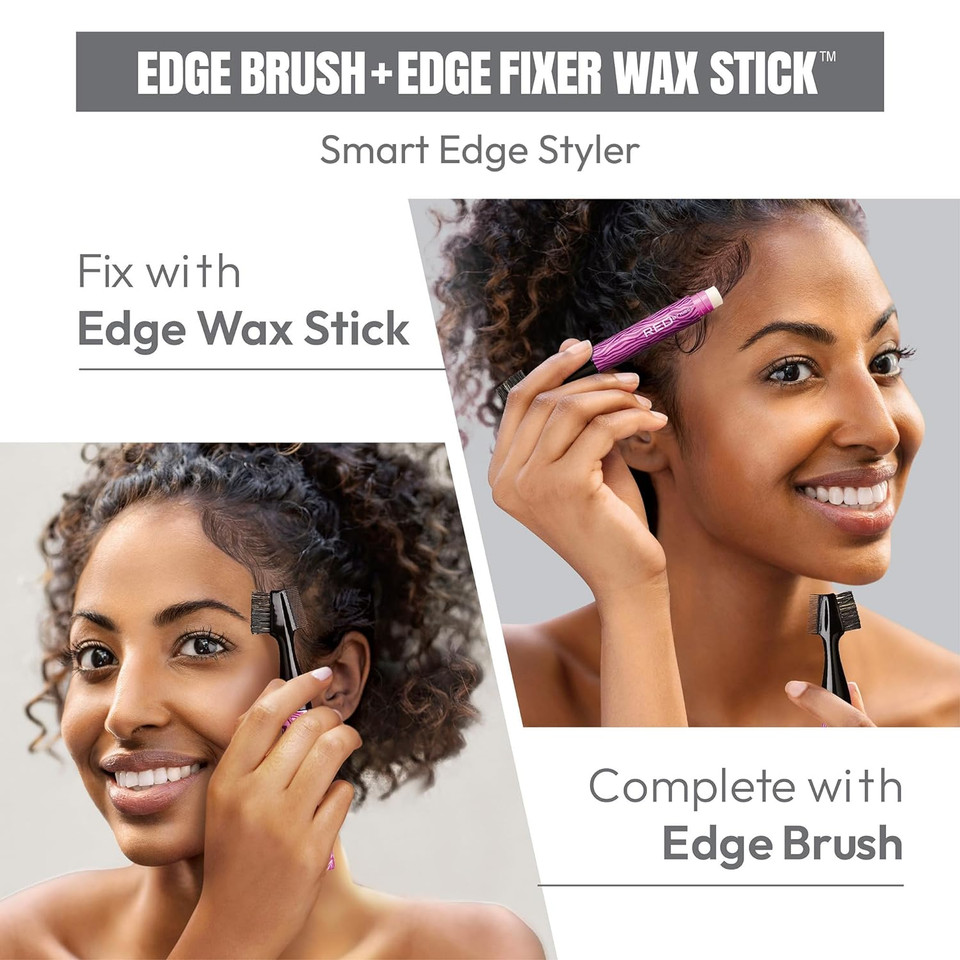 Red By Kiss Edge Brush With Edge Fixer Wax 3 In 1 Edge Control Styler, Boar Bristle Brush Pocketable Long Lasting Baby Hair Control Strong Hold For Women Styling (Grape)