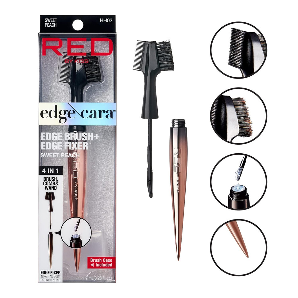 Red By Kiss Edge Cara 4 In 1 Edge Brush Comb Boar Bristles With Edge Fixer (Strawberry Acai)