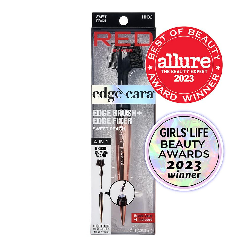 Red By Kiss Edge Cara 4 In 1 Edge Brush Comb Boar Bristles With Edge Fixer (Sweet Peach)