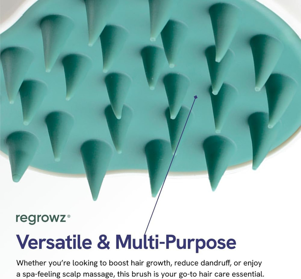 Regrowz Hair Scalp Massager Scrubber With Soft Silicone Bristles For Wet & Dry Hair - Exfoliating Scalp Comb For Dandruff Removal - Boost Hair Growth, White & Green