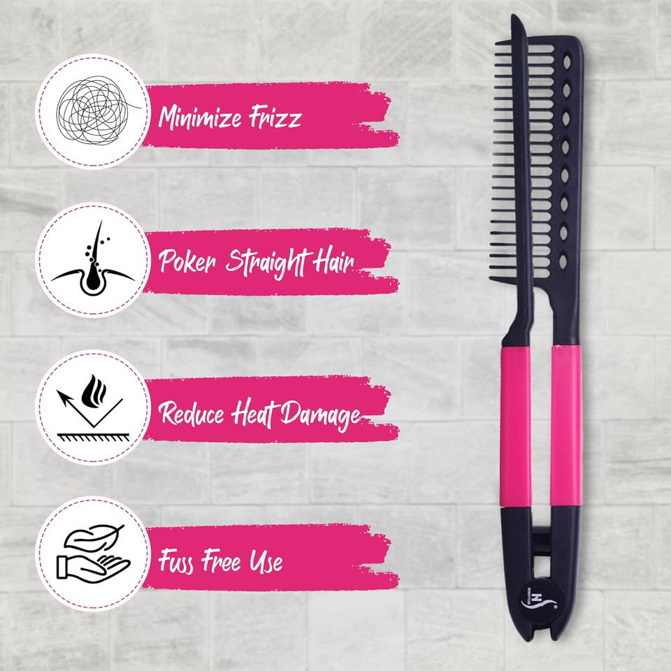 Herstyler Straightening Comb For Hair - Flat Iron Comb For Great Tresses With A Firm Grip (Pink)Pink