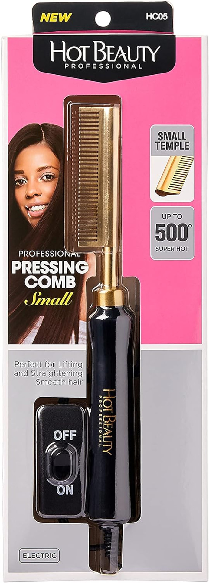 Hot Beauty Professional Electric Pressing Comb, Hot Comb Hair Straightener (Small Size Teeth)