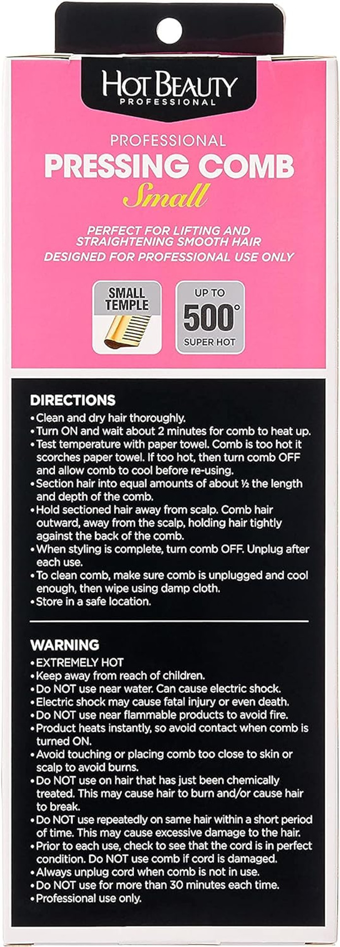Hot Beauty Professional Electric Pressing Comb, Hot Comb Hair Straightener (Small Size Teeth)