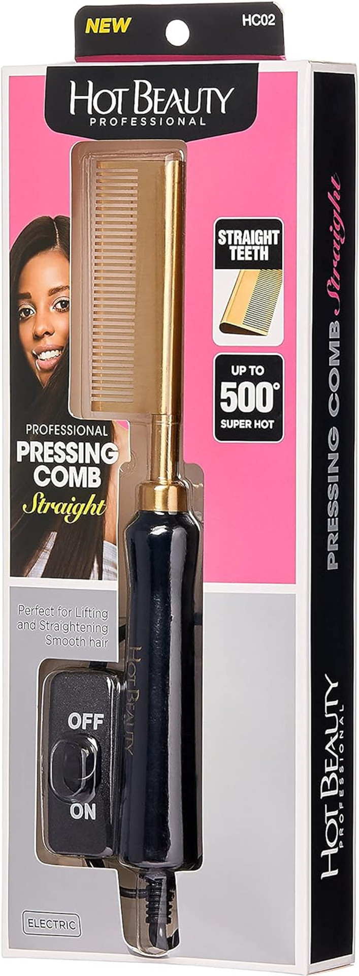 Hot Beauty Professional Electric Pressing Comb, Hot Comb Hair Straightener (Straight Teeth)Straight
