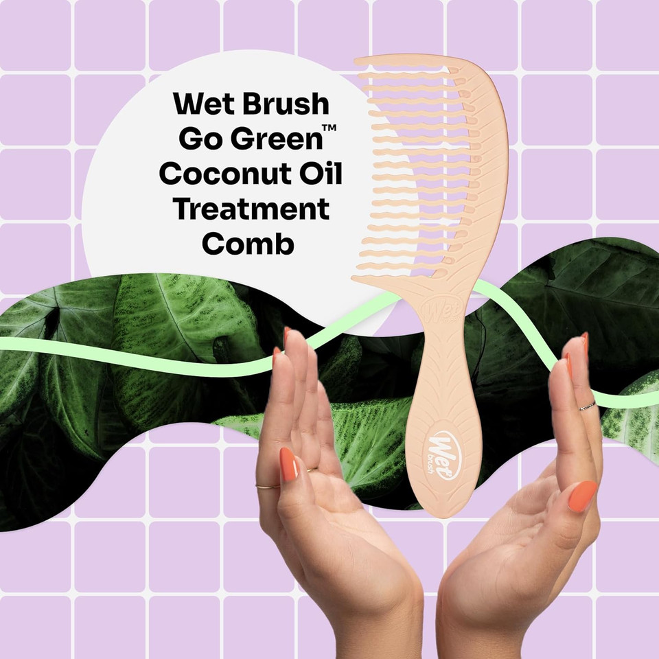 Wet Brush Go Green Coconut Oil Infused Treatment Comb - Wide Tooth Hair Detangler With Wavetooth Design That Gently And Glides Through Tangles - No Split Ends And No Damagecoconut Oil Comb1 Count (Pack Of 1)