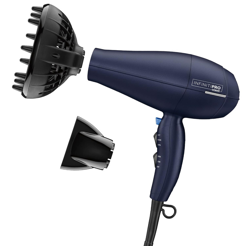 Conair Infinitipro Hair Dryer With Innovative Diffuser, 1875W Hair Dryer, Innovative Diffuser Enhances Curls And Waves While Reducing Frizz