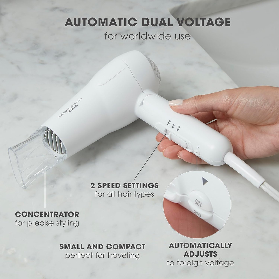 Conair Travel Hair Dryer, Mini Hair Dryer, 1200-Watt Ceramic Travel Blow Dryer In White By Travel Smart, White Conair Travel Hair Dryer, Mini Hair Dryer, 1200-Watt Ceramic Travel Blow Dryer In White By Travel Smart, White